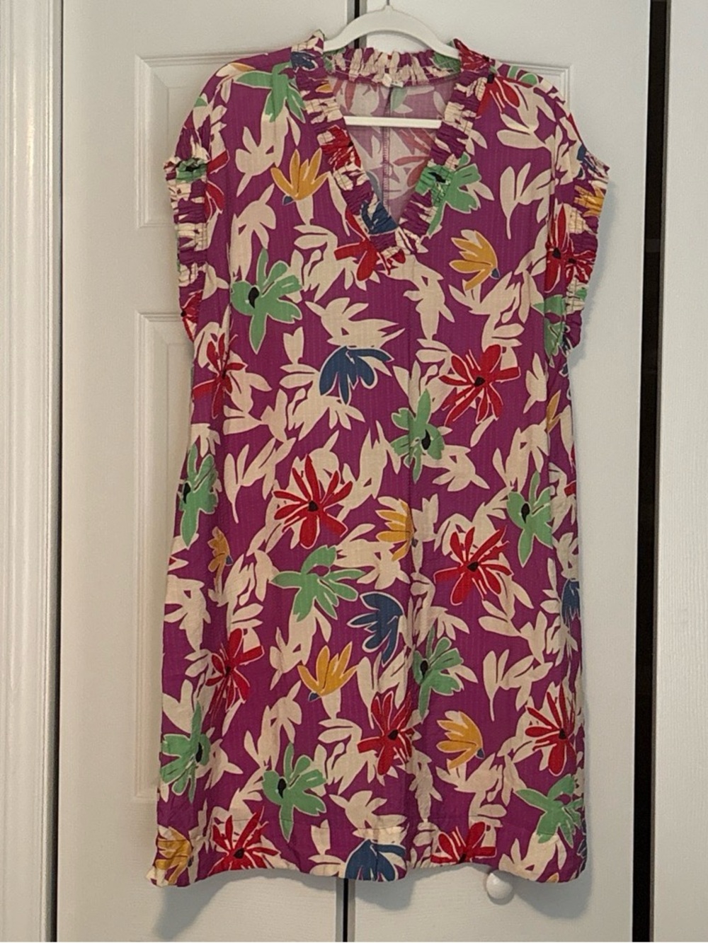 JODIFL Purple Floral V-Neck Casual Dress